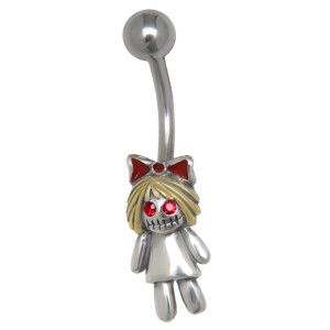 Bauchnabelpiercing mit einem Zombie Puppe mit blonden Haaren als Design 1.6x10mm