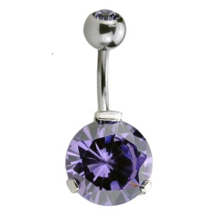 Bauchnabel Piercing 1.6x10mm ChirurgenstahlStab mit 12mm Durchmesser Cubic Zirkonia in Stahl eingefasst, amethyst