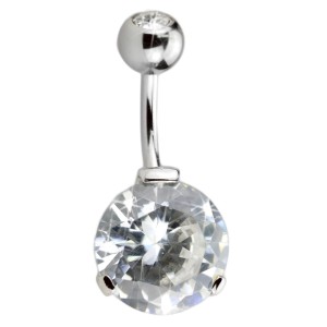 Bauchnabel Piercing 1.6x10mm ChirurgenstahlStab mit 12mm Durchmesser Cubic Zirkonia in Stahl eingefasst, kristallklar