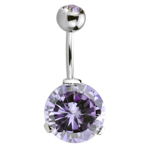 Bauchnabel Piercing 1.6x10mm ChirurgenstahlStab mit 12mm Durchmesser Cubic Zirkonia in Stahl eingefasst, lavendel