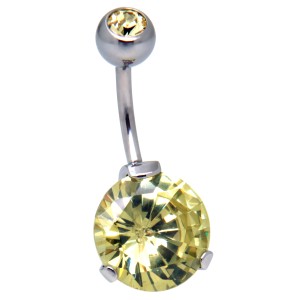 Bauchnabel Piercing 1.6x10mm ChirurgenstahlStab mit 12mm Durchmesser Cubic Zirkonia in Stahl eingefasst, peridot