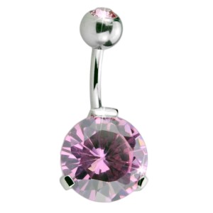 Bauchnabel Piercing 1.6x10mm ChirurgenstahlStab mit 12mm Durchmesser Cubic Zirkonia in Stahl eingefasst, rose