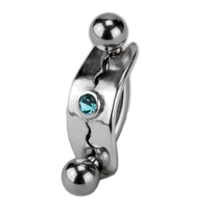 Piercing gebogen Bauchnabel Chirurgenstahl Stab - kleines Schild 925 Sterling Silber, Kritall mittig aquamarin