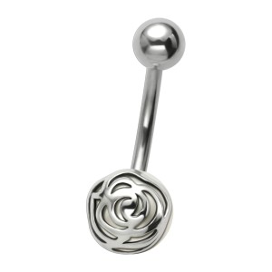 316L Bauchnabel Piercing, Perle mit Motiv Blüten-Ornament