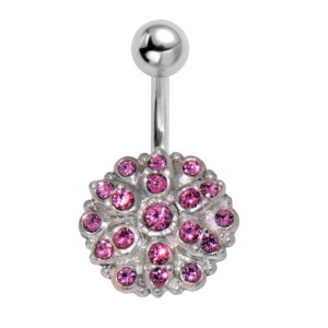 Bauchnabel Piercing mit ChirurgenstahlStab, 925 Sterling Silber Motiv und vielen Kristallsteinen, rose
