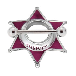Brustwarzen Piercing Schild 925 Silber Sheriffstern  Motiv pink  11mm