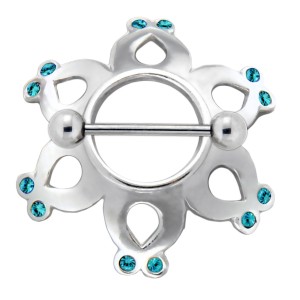 Brustwarzen Piercing Schild großes Mädchen 925 Silber, blue zircon