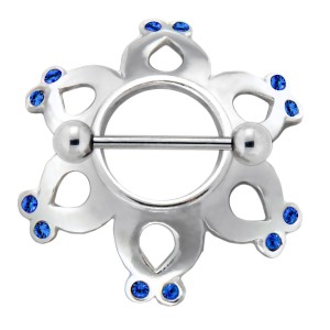 Brustwarzen Piercing Schild großes Mädchen 925 Silber, sapphire