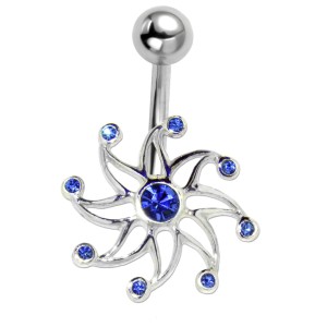 Bauchnabel Piercing mit 925 Silber Spiralen Design ,sapphire, 1.6x8mm