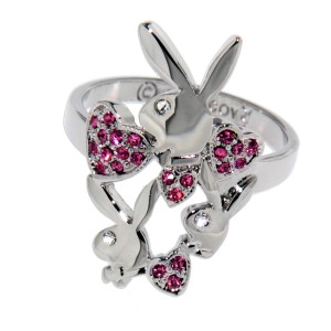 Original Playboyring mit kleinen rosa Kristallsteinen