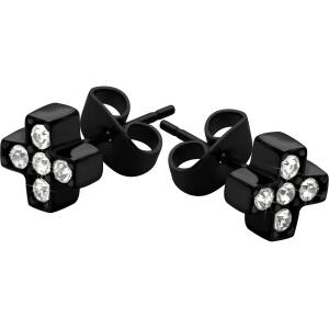 316L Ohrstecker, schwarz, Kristalle kreuzförmig