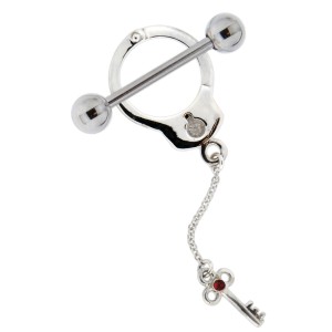 Brustwarzen Piercing Schild aus 925 Sterling Silber Handschellendesign mit Schlüssel light siam