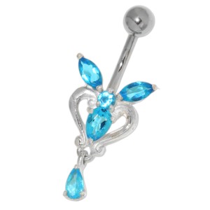 Bauchnabel Piercing mit gefassten Zirkonien, ganz elegant, aquamarin