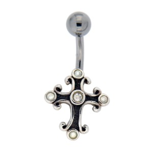 Bauchnabel Piercing mit 925 Silber Kreuz Motiv 443 ,crystal, 1.6x6mm