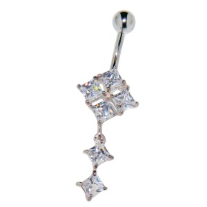 Bauchnabel Piercing  1.6x10mm mit 925 Sterling Silber Motiv, Rautenkristalle klar