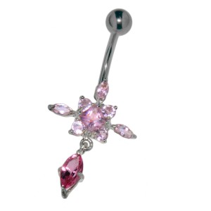 Bauchnabel Piercing mit gefassten Zirkonien, geometrische Blüte, rose