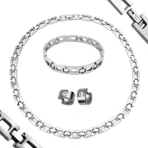 Mehrteiliges Set aus Edelstahl - Collier, Armband und Ohrringe