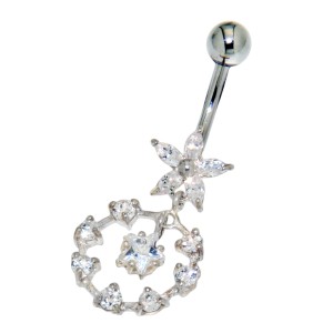 Bauchnabel Piercing  1.6x10mm w.925* bloom&loop, kristallklar