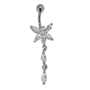 Bauchnabel Piercing - Schmetterling aus Sterling Silber mit Zirkonien-Flügeln, kristallklar
