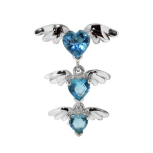 Bauchnabel Piercing  1.6x10mm w.925* 3 winged hearts, aqua