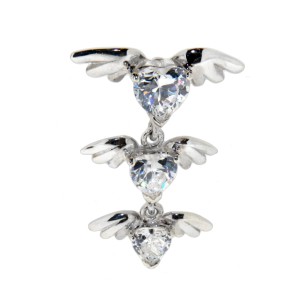 Bauchnabel Piercing  1.6x10mm w.925* 3 winged hearts, kristallklar