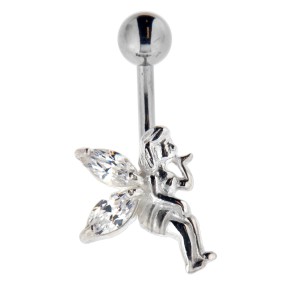 Bauchnabel Piercing - Elfe aus Sterling Silber mit Zirkonien-Flügeln, kristall