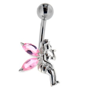 Bauchnabel Piercing - Elfe aus Sterling Silber mit Zirkonien-Flügeln, rosa