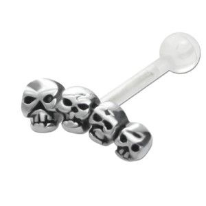 TIP Ohrpiercing mit 925 Silber Totenkopf und PTFE Barbell