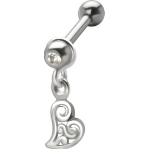 316L Stahl Helix Ohrpiercing 1.2x6mm, HERZ-Anhänger, verspielt