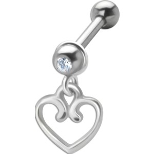 316L Stahl Helix Ohrpiercing 1.2x6mm, HERZ-Anhänger Ornament