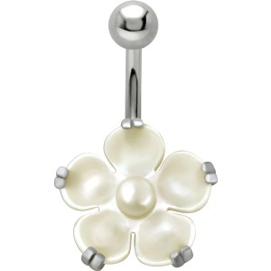 316L Bauchnabel Piercing mit Perlmutt-Motiv Blüte