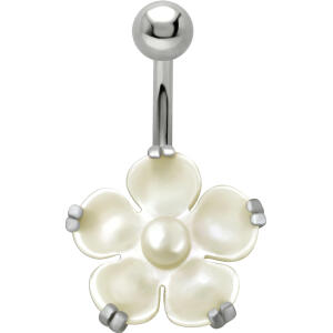316L Bauchnabel Piercing mit Perlmutt-Motiv Blüte