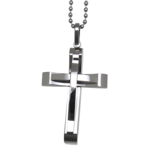 Kettenanhänger im Kreuzdesign aus Edelstahl, two crosses