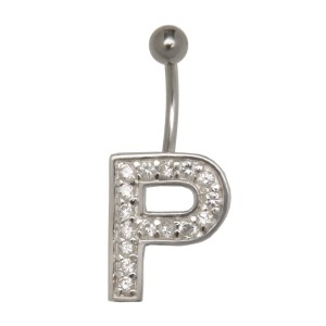 Bauchnabel Körperschmuck Piercing im ABC-Design mit Zirkonien - Buchstabe P,1.6x6mm / 1.6x8mm / 1.6x10mm / 1.6x12mm / 1.6x14mm