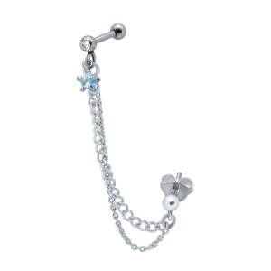 316L Helix Ohrpiercing  1.2x6mm mit Silber kettchen und gefasstem Kristallstein in Sternform, aqua