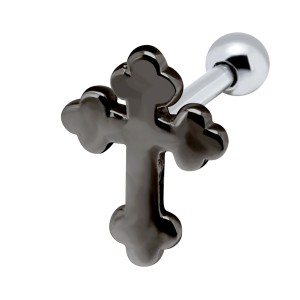 316L Helix Ohrpiercing 1.2x6mm, Motiv Kreuz aus aus 925 Sterling Silber, schwarz eingefärbt