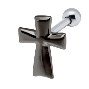 316L Helix Ohrpiercing 1.2x6mm, Motiv Kreuz aus 925 Sterling Silber, schwarz eingefärbt