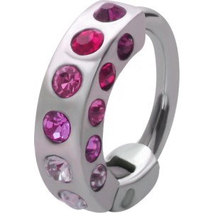 316L Stahl Creole 1.2x8mm, Helix mit Kristallen besetzt, pink assorted
