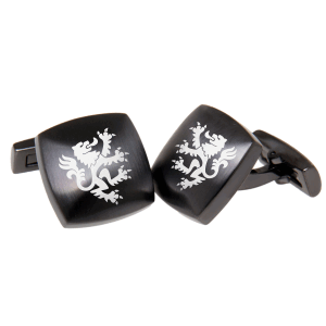 Manschettenknöpfe aus mattiertem Edelstahl oder pvd schwarz, leicht gebogen mit Gravur