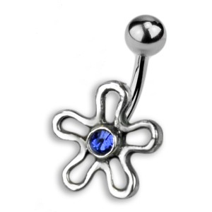 Bauchnabel Piercing mit Blütendesign und Kristall - ganz klein und niedlich, dunkelblau