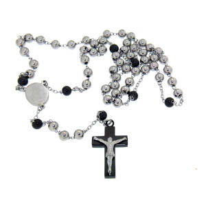 Halskette Rosenkranz schwarzes Kreuz aus Edelstahl