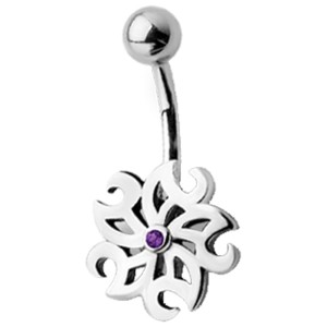 Piercing gebogen Bauchnabel mit Gothic Design, blumenähnlich