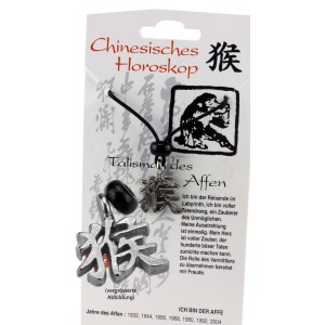 Chinesisches Horoskopzeichen  Affe , Zinn, Kordel&Karte