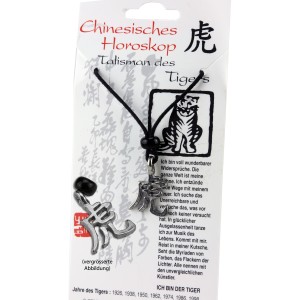 Chinesisches Horoskopzeichen TIGER, Zinn, Kordel&Karte