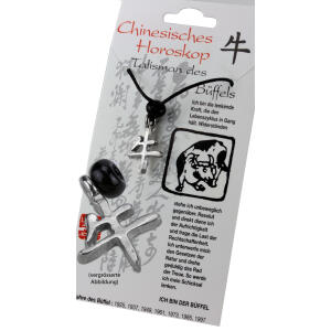 Chinesisches Horoskopzeichen  B&uuml;ffel , Zinn, Kordel&Karte
