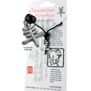Chinesisches Horoskopzeichen  Ziege , Zinn, Kordel&Karte