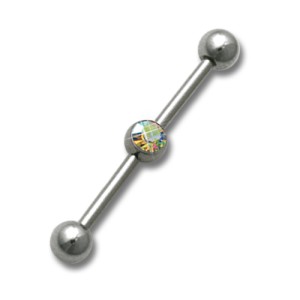 Industrial Ohrpiercing aus Chirurgenstahl mit Swarovski Kristall, regenbogenfarbiger Kristal