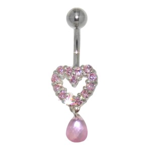 Bauchnabel Piercing mit sternförmigem Kristall und Briolette Anhänger, pink