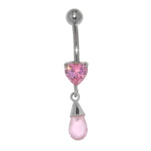 Bauchnabel Piercing mit herzförmigem Kristall und eingefasstem Briolette Anhänger, rose