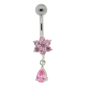 Bauchnabel Piercing mit gefassten Zirkonien, rose